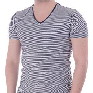 Scotch & Soda Blue White Stripe V Neck Shirt Large